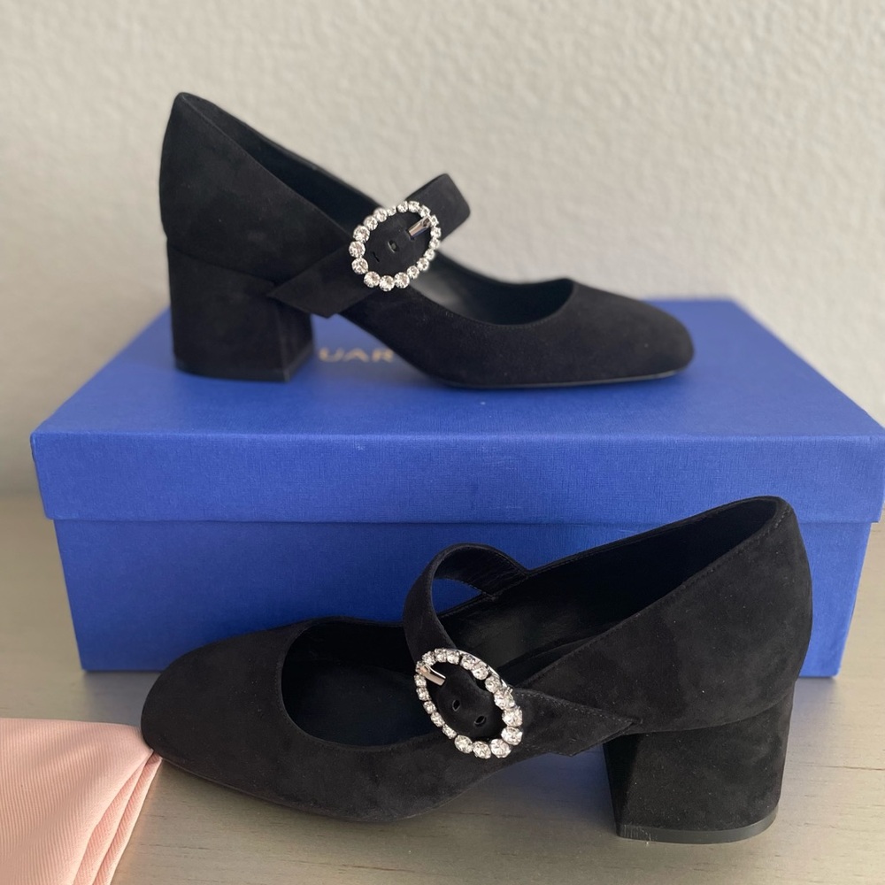 Stuart Weitzman Sloane 60 Mary Jane Pumps in Black Suede